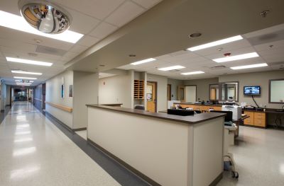 Picture of the Hospital hallway and the Nurses Station on the Swing Bed Services floor.